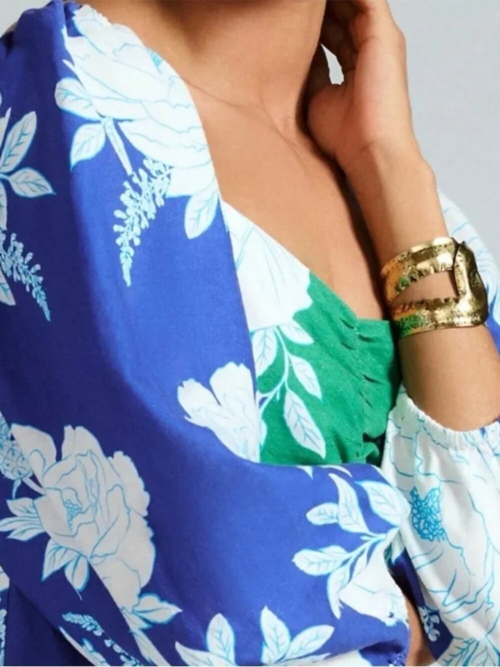 Farm Rio Soft Garden Mini Dress Linen Puff Sleeve Sweetheart Floral Blue NWT XS - Picture 7 of 10